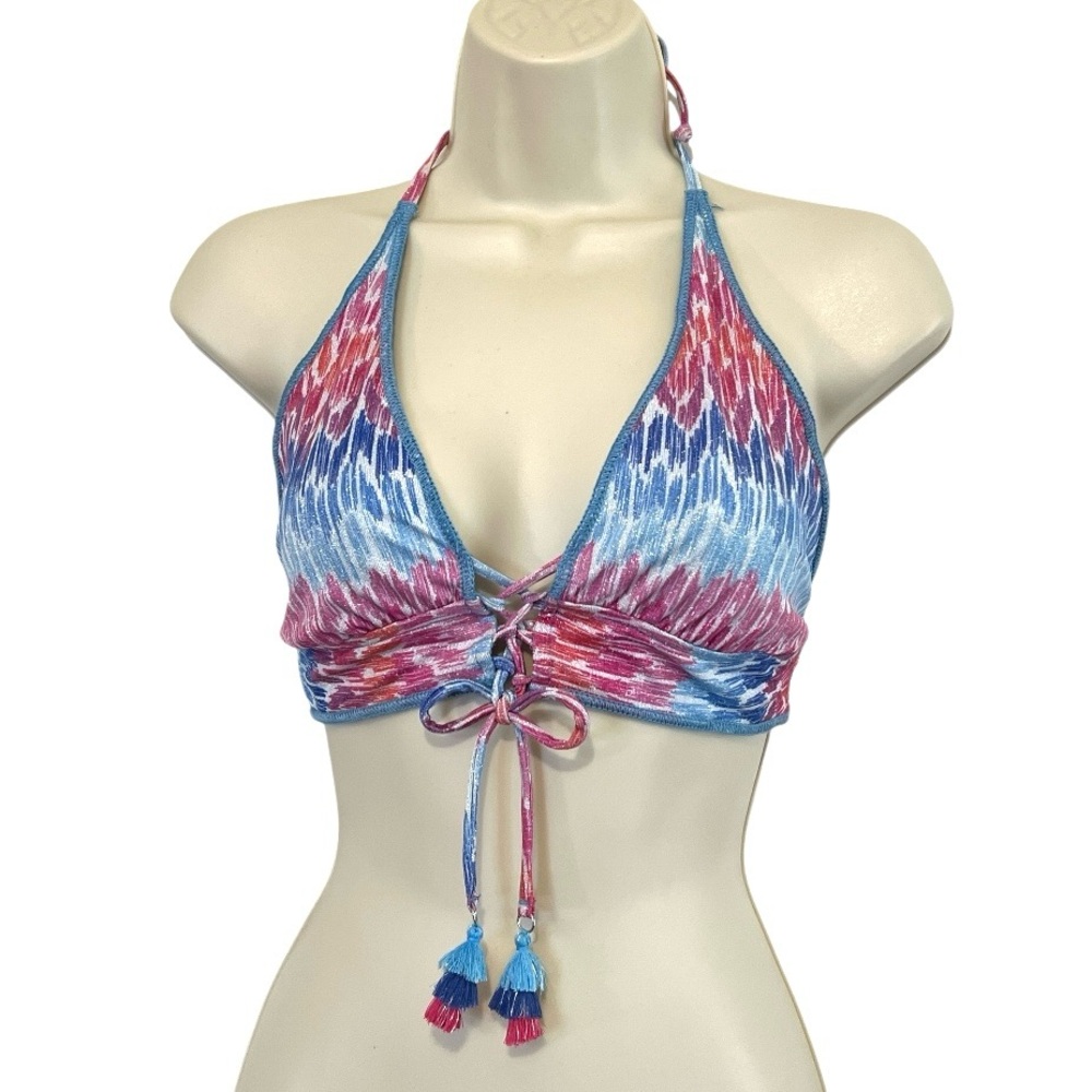 BECCA‎ Joshua Tree Halter Bikini Top Multi-Color Metallic Abstract Sheen, D-Cup